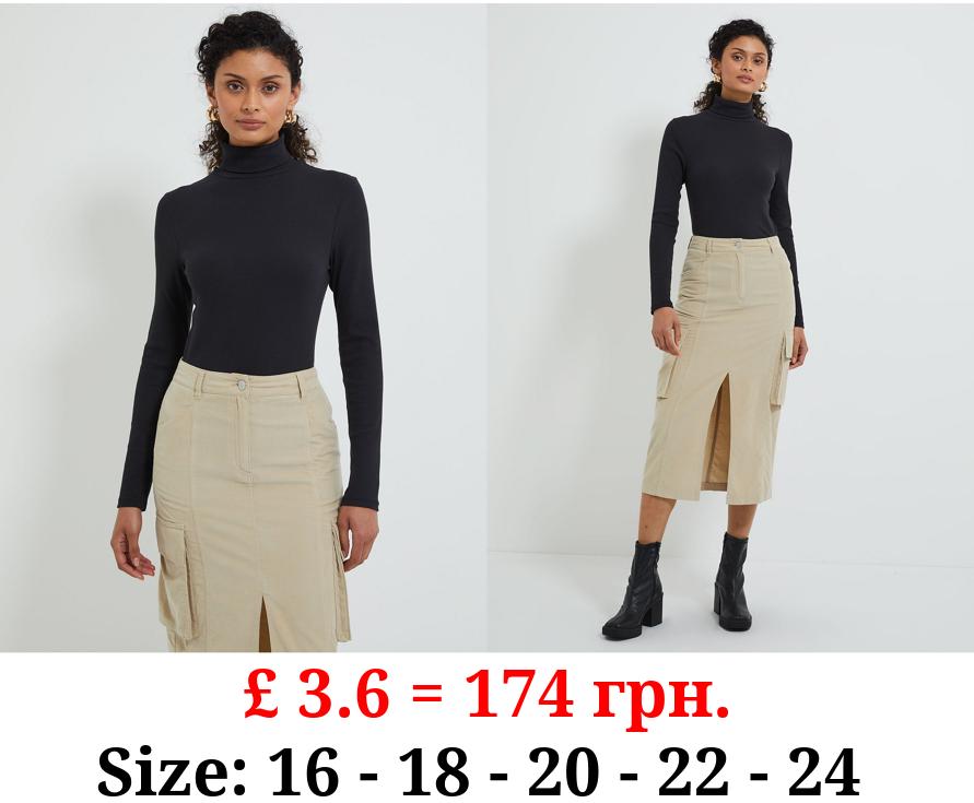 Black Ribbed Roll Neck Long Sleeve Top