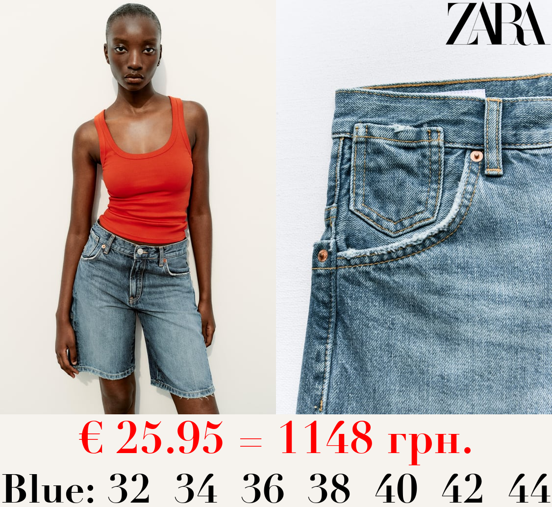 DENIM TRF LOW-RISE BERMUDA SHORTS WITH TAB