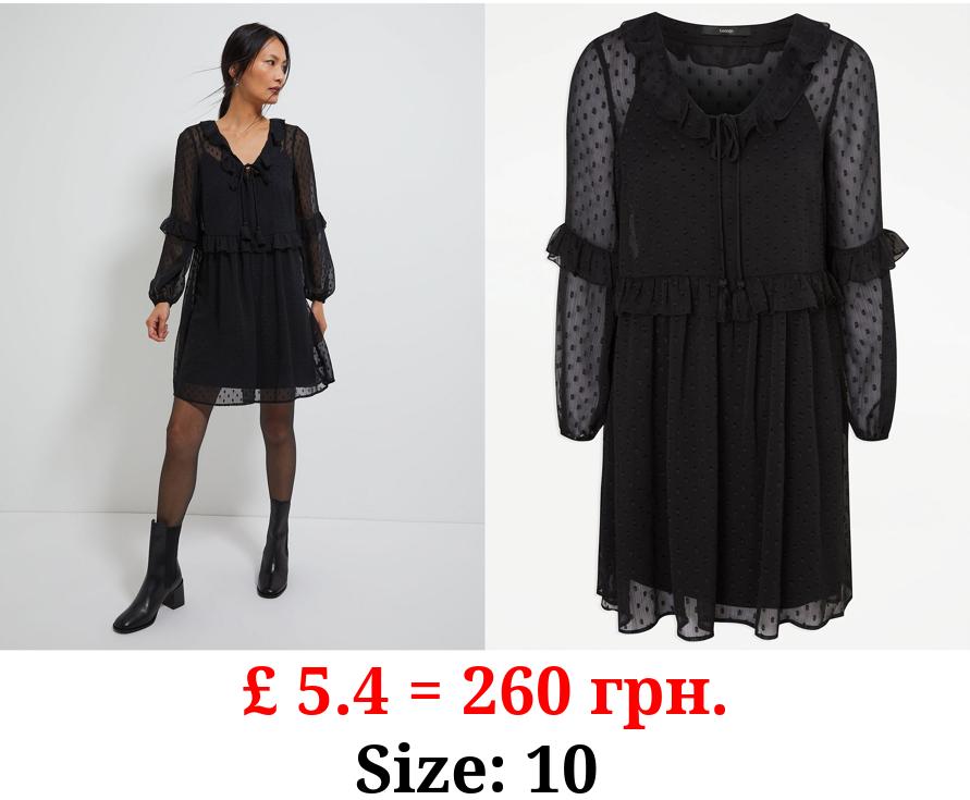 Black Textured Frill Mini Dress