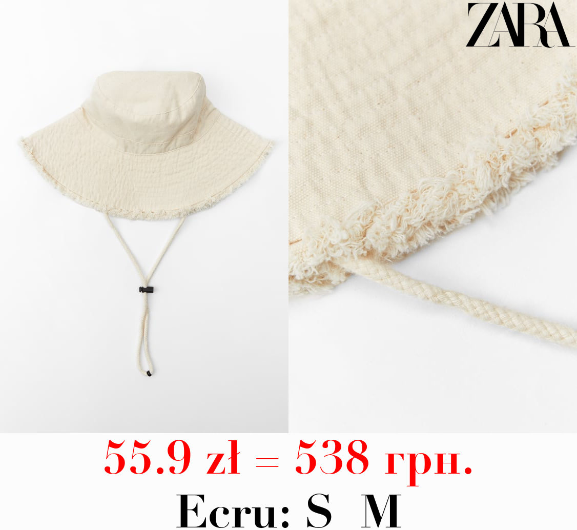 FRAYED BUCKET HAT WITH DRAWSTRING