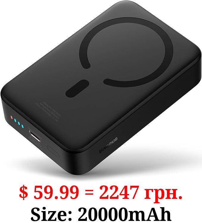 Baseus 20000mAh Magnetic Battery Pack,PD 20W Portable Charger Power Bank,Wireless Power Bank Fast Charging with USB-C Cable,for MagSafe, for iPhone 14/13/12 Series and AirPods 3/2/Pro,Black