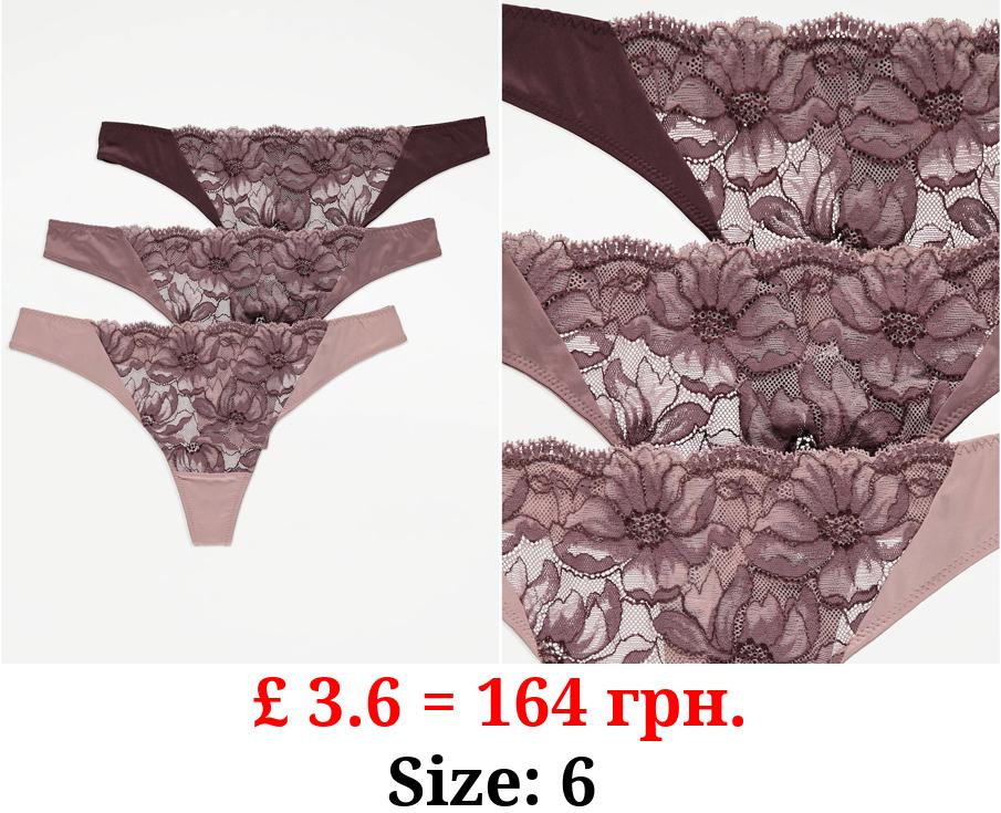 Floral Lace Thongs 3 Pack