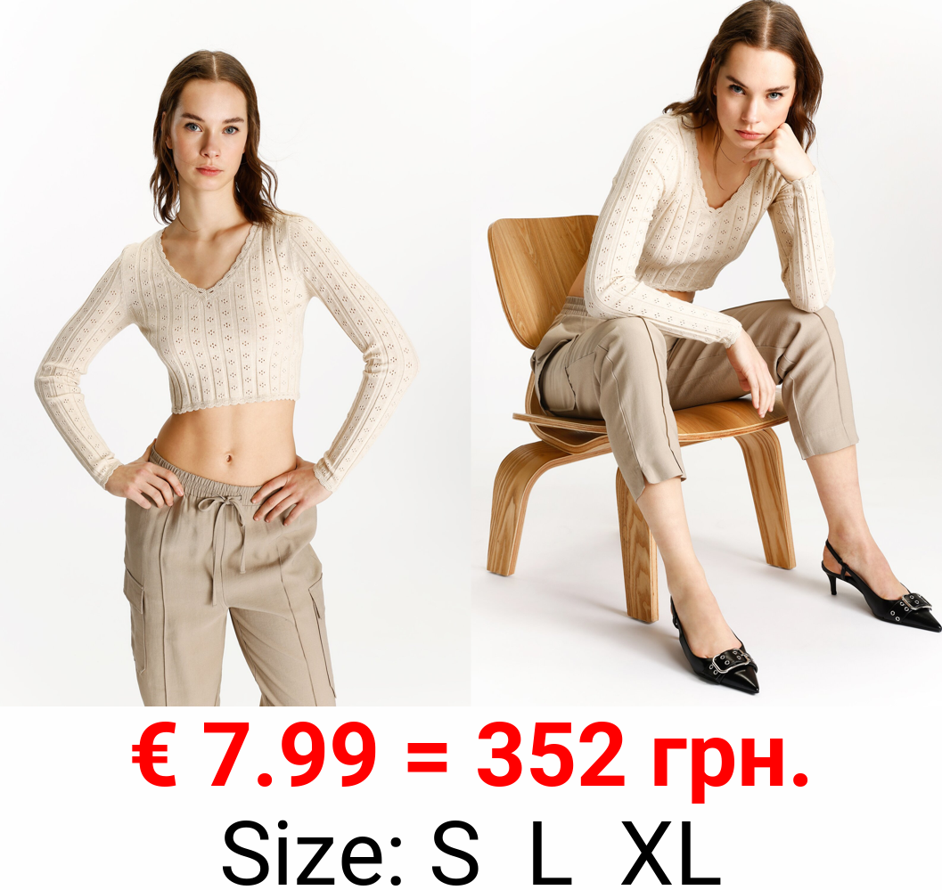 V-neck pointelle sweater