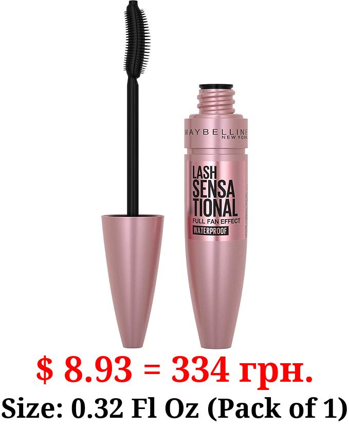 Maybelline Lash Sensational Waterproof Mascara, Lengthening and Volumizing for a Full Fan Effect, Brownish Black, 1 Count