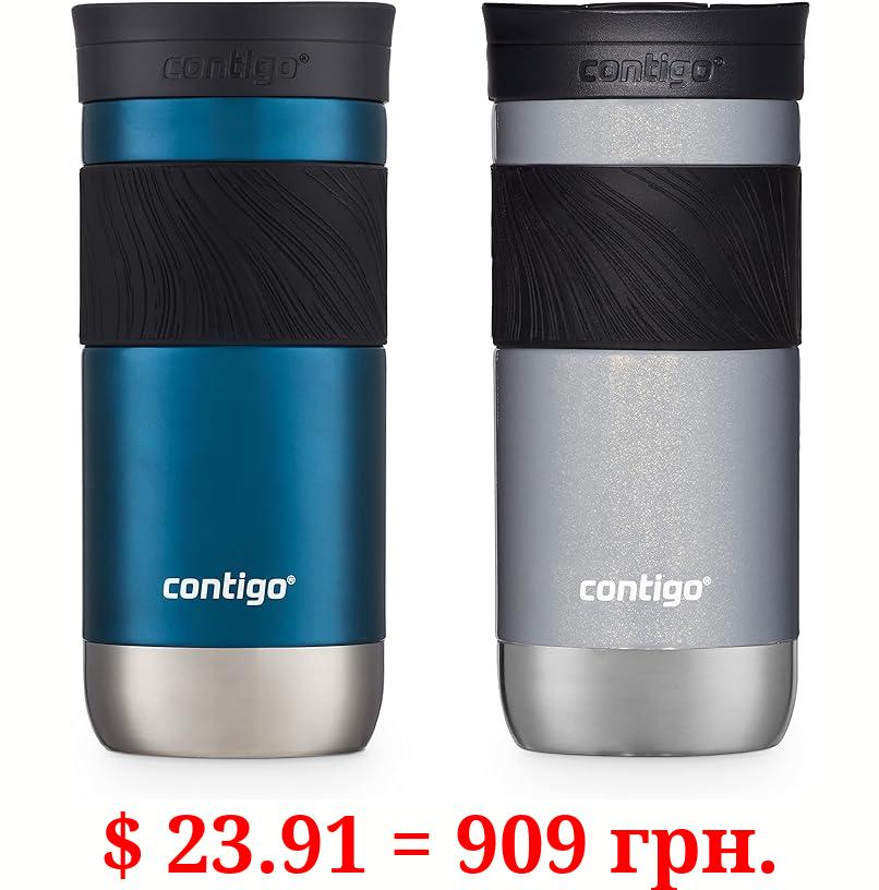 Contigo 16oz Vacuum-Insulated Stainless Steel Leak-Proof Travel Mug, 2-Pack - Keeps Drinks Hot/Cold for Hours