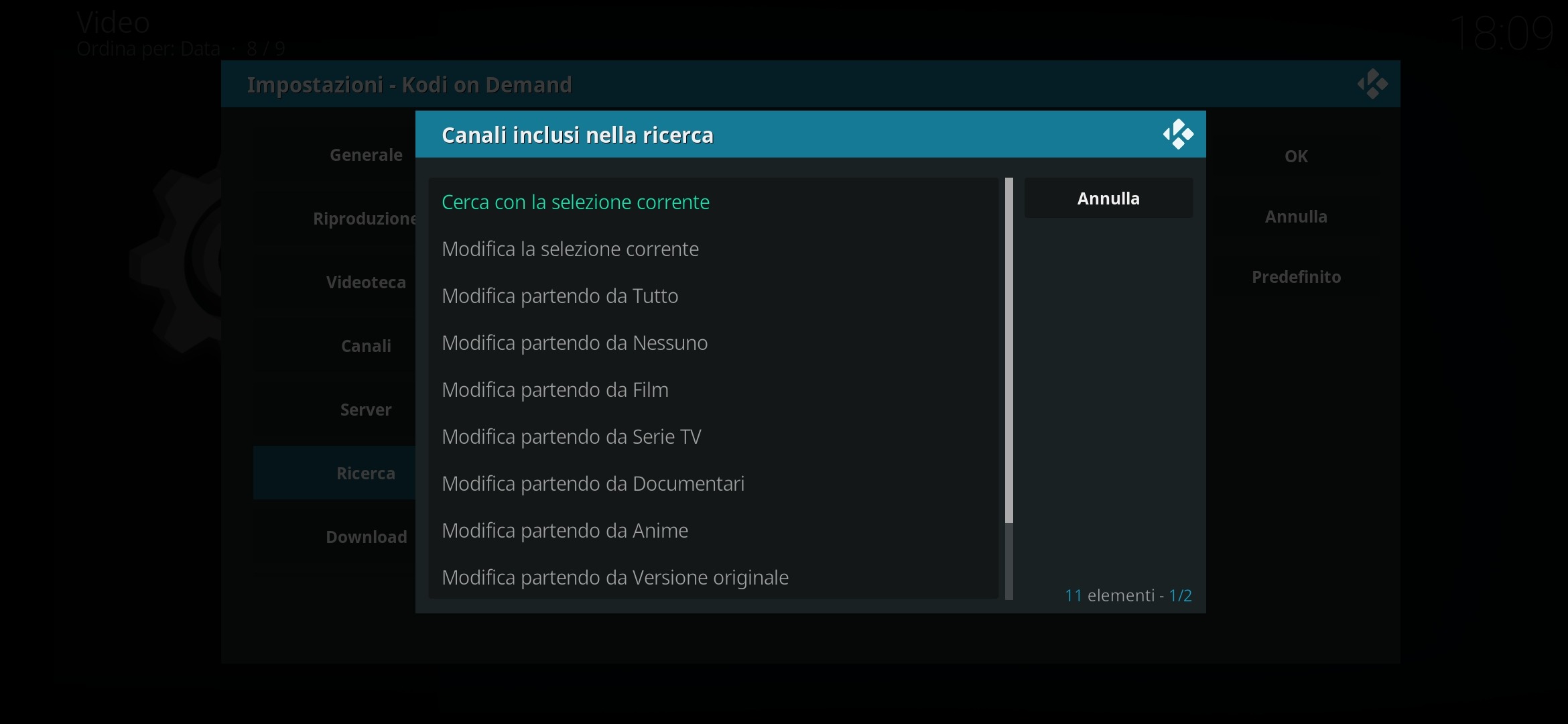 Canali inclusi nella ricerca