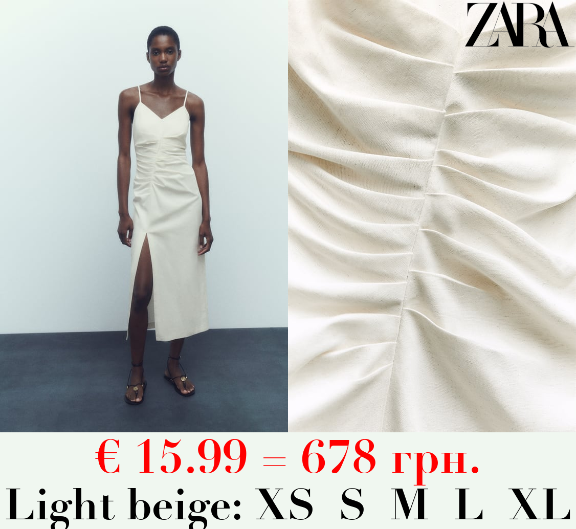 GATHERED MIDI SLIP DRESS