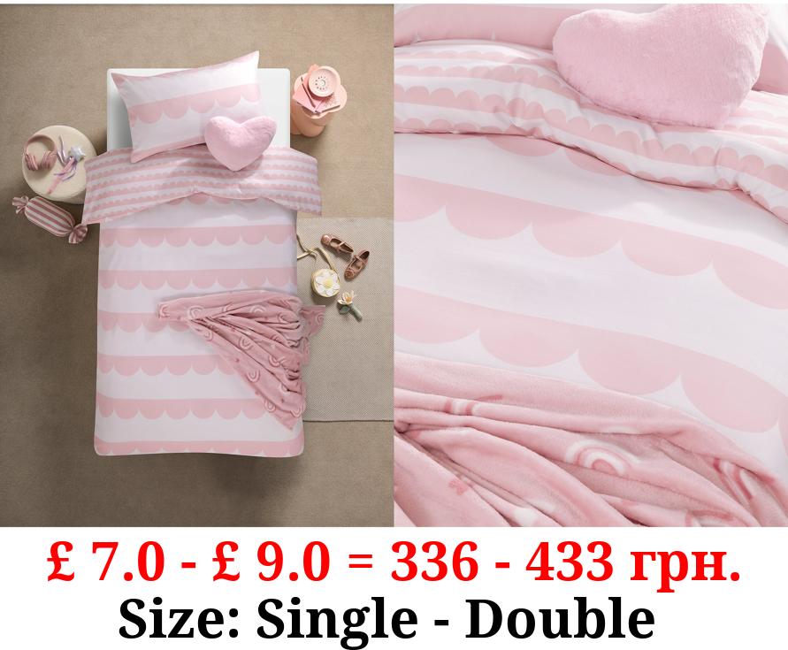 Pink Scallop Microfibre Reversible Duvet Set