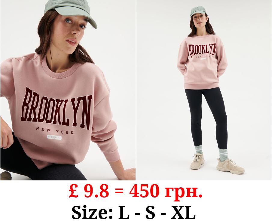 Pink Brooklyn Slogan Print Sweatshirt