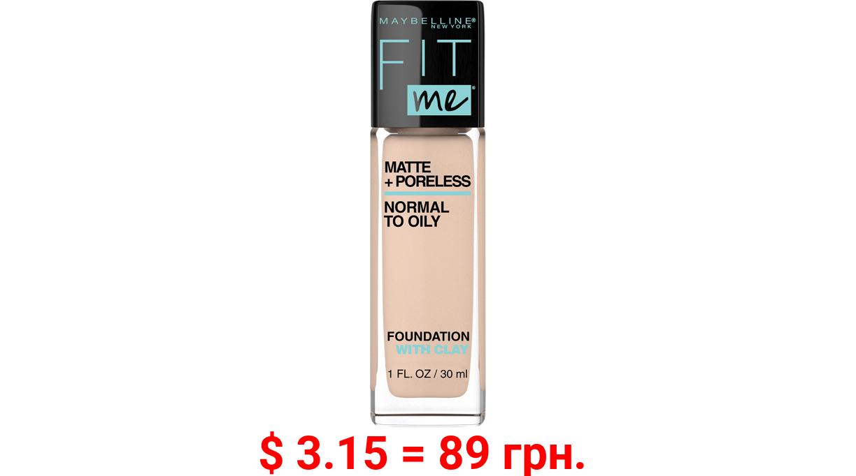 Maybelline Fit Me Matte + Poreless Liquid Foundation Makeup, Classic Ivory, 1 fl oz
