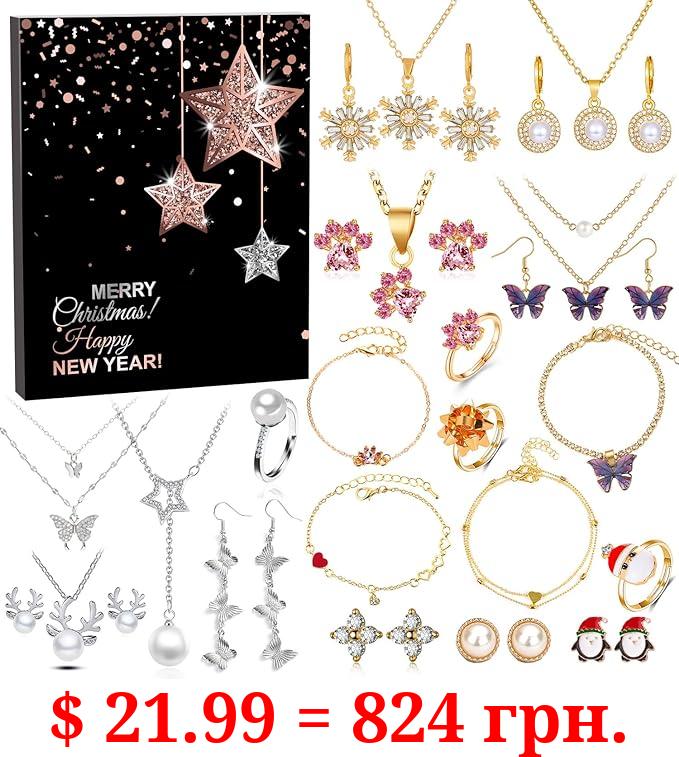 MOVINPE Jewelry Advent Calendar for Teenage Girls 2023 Teen Girl, 2023, Christmas Fashion Bracelets, Necklaces, Rings, and Earrings - 24 Days of Holiday Countdown, Surprise Gifts for Daughter, Girlfriend, Wife, Mom