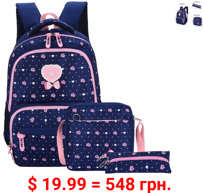 3PCS School Bags for Girls & Boys Primary & Middle School Students School Backpack, Lightweight Travel Bag with Messenger Bags and Pencil Case