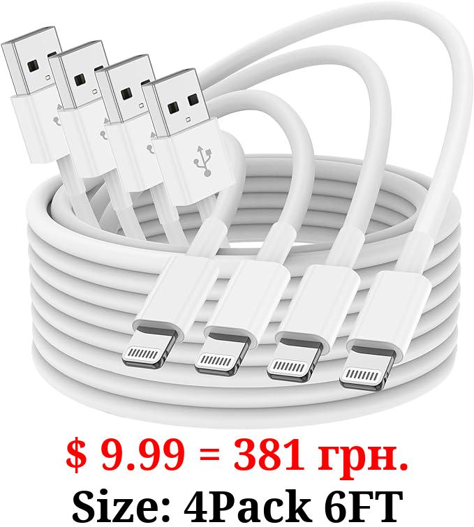FGUIME 4Pack iPhone Charger Cord 6ft, [Mfi Certified] Charging Cable, Lightning Cable to USB Compatible with iPhone 14 13 12 11 Pro Max XR XS X 8 7 6 Plus SE 5S iPad and More - White