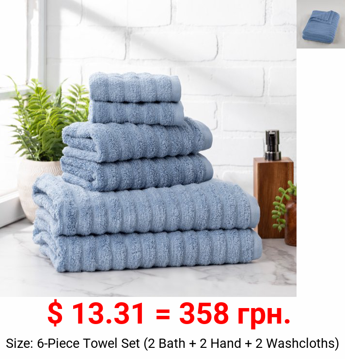 Mainstays Performance 6 Piece Textured Cotton Towel Set, Blue