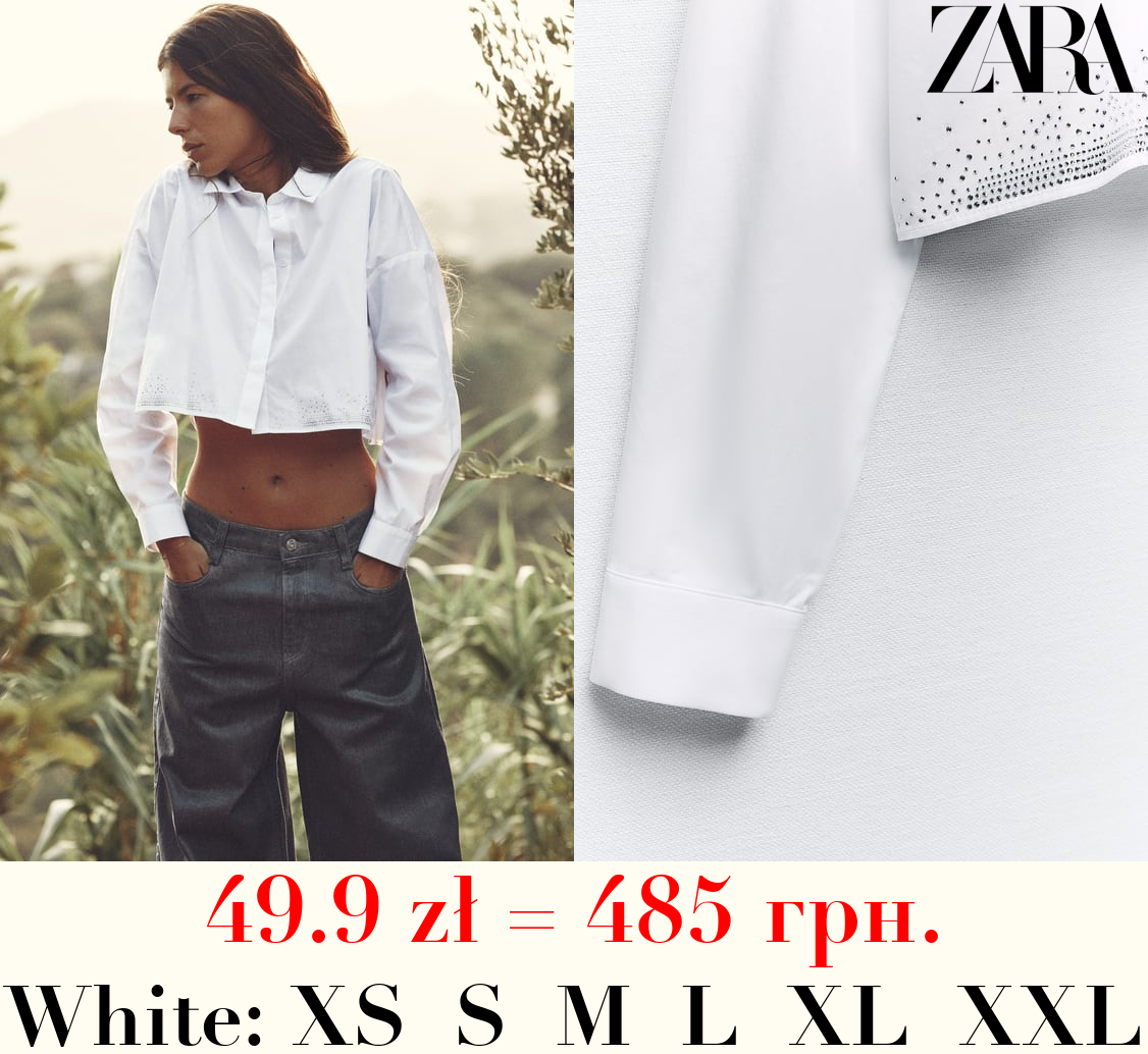 CROPPED SHIRT WITH RHINESTONES