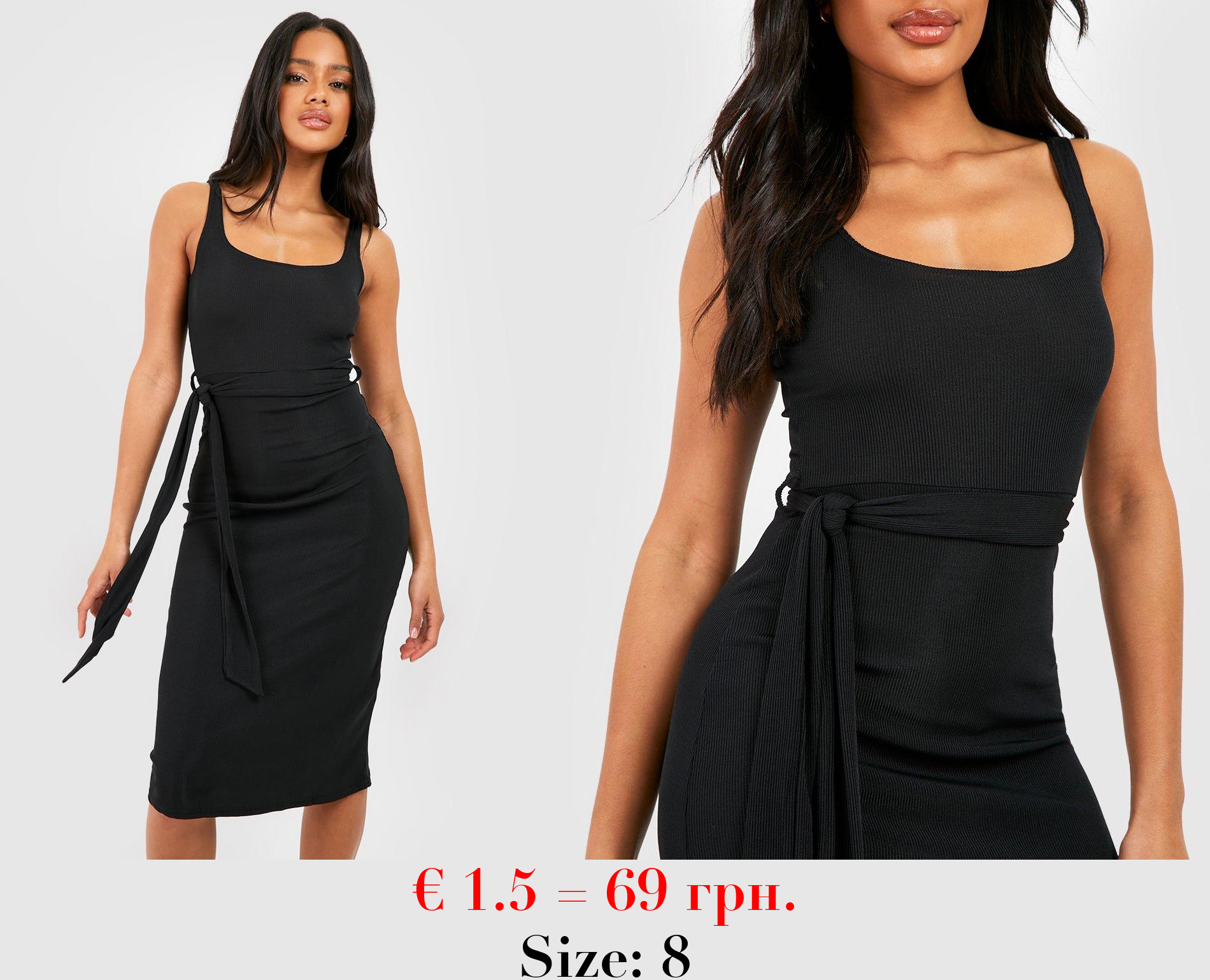 Ribbed Belted Basic Midi Dress