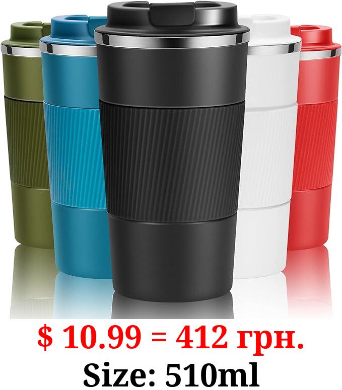YINJOYI 17oz Travel Coffee Cups Insulated Mug Thermal Tumbler to Go with Lid Leak Proof Reusable Stainless Steel Coffee Mug Spill Proof for Hot and Iced Cold Drinks (Black, 510ml)