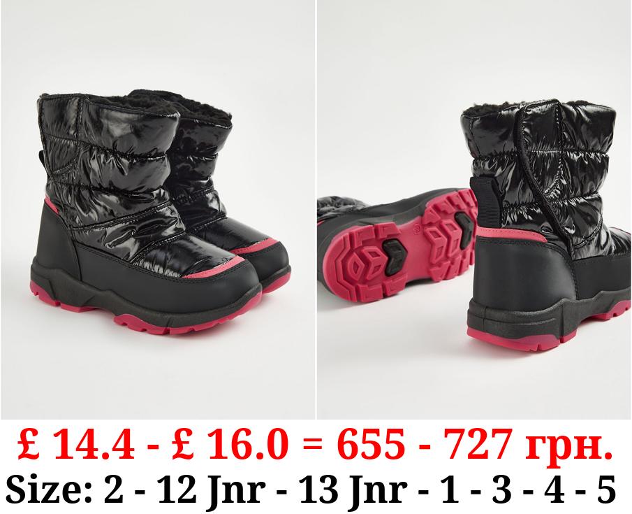 Black Fleece Lined Snow Boots