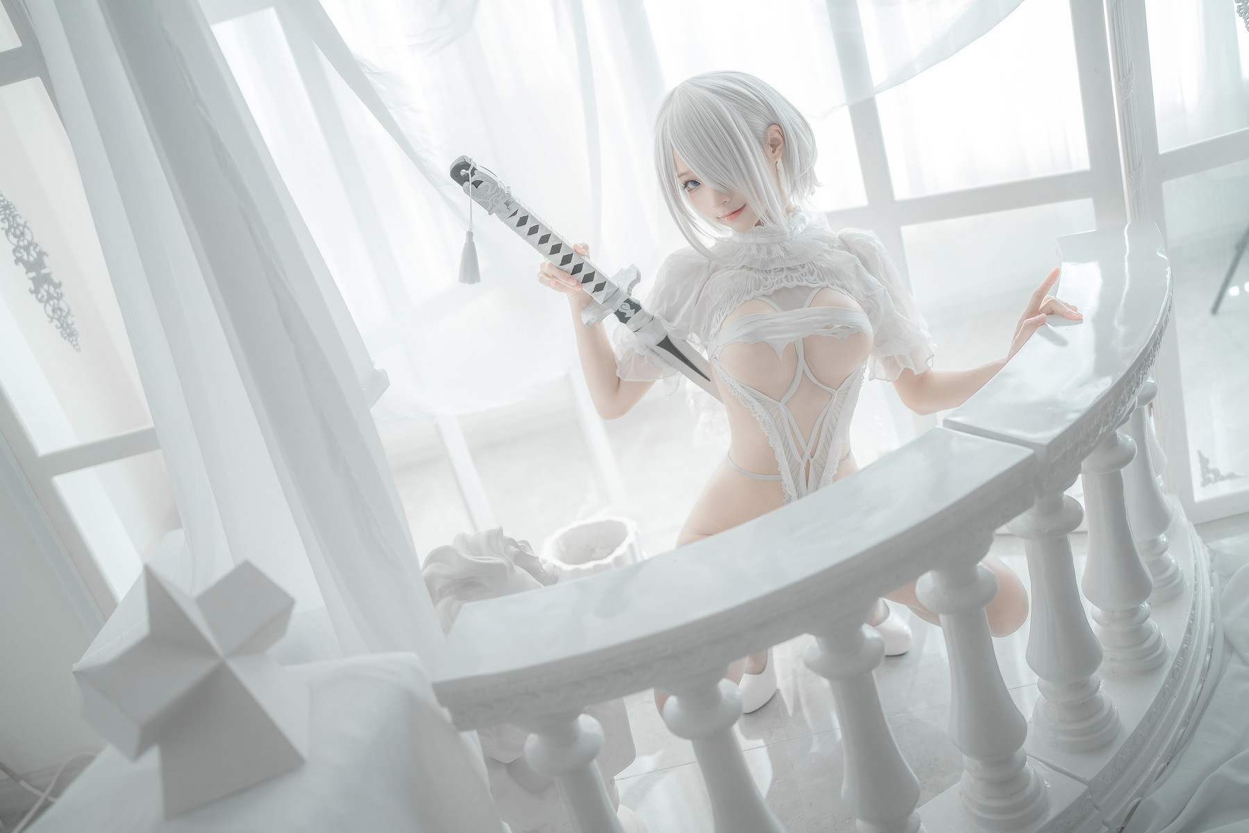 蠢沫沫 Cosplay 2B 白婚纱 17