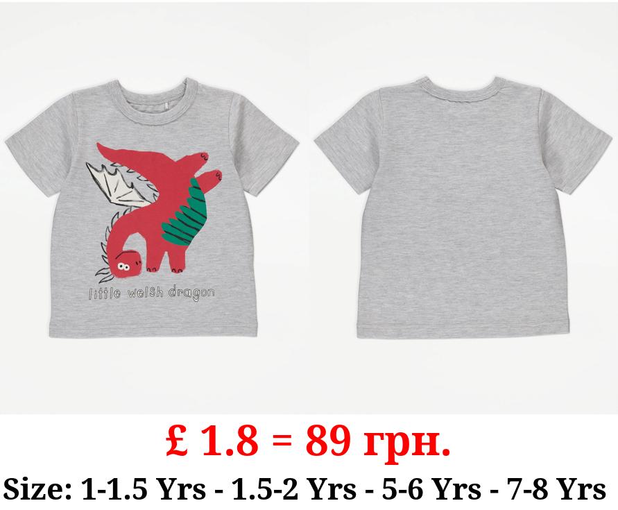 Grey Marl Little Welsh Dragon T-Shirt