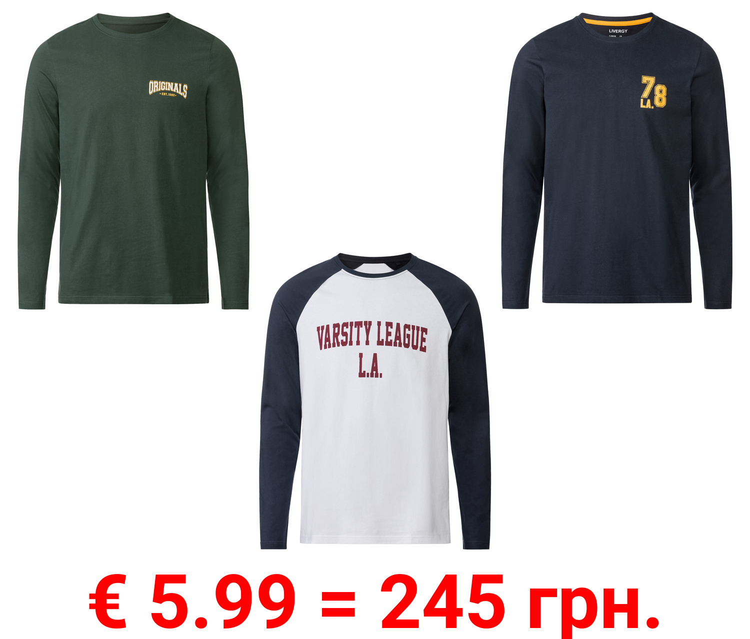 LIVERGY® Herren Langarmshirt aus reiner Baumwolle