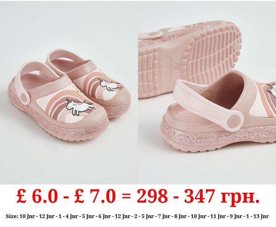 Pink Unicorn Sparkle Clogs