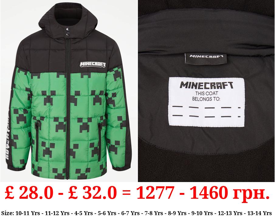 Minecraft Green Fleece Lined Padded Coat
