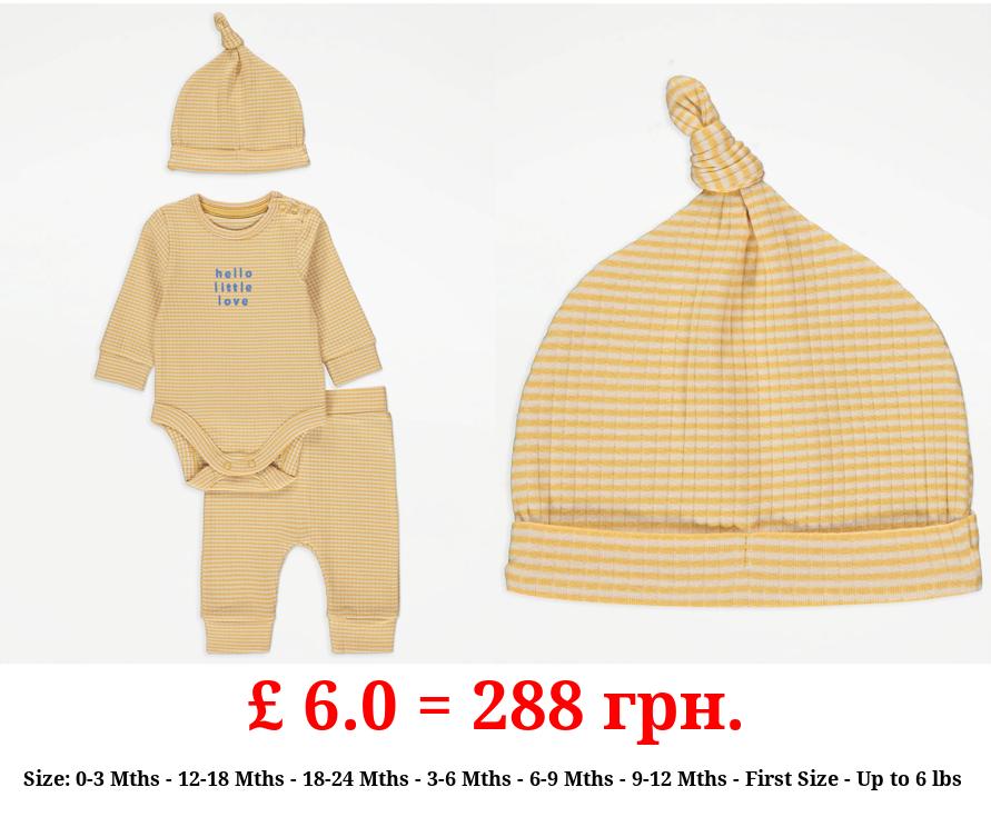 Yellow Striped Ribbed Bodysuit 3 Piece Outfit