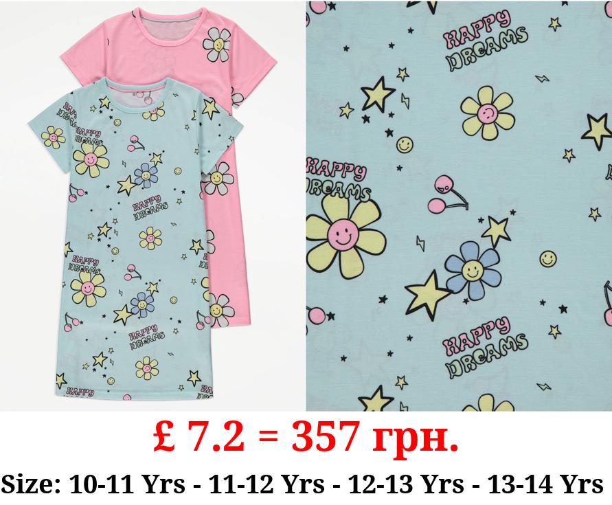 Smiley Flower Happy Dreams Nightdress 2 Pack