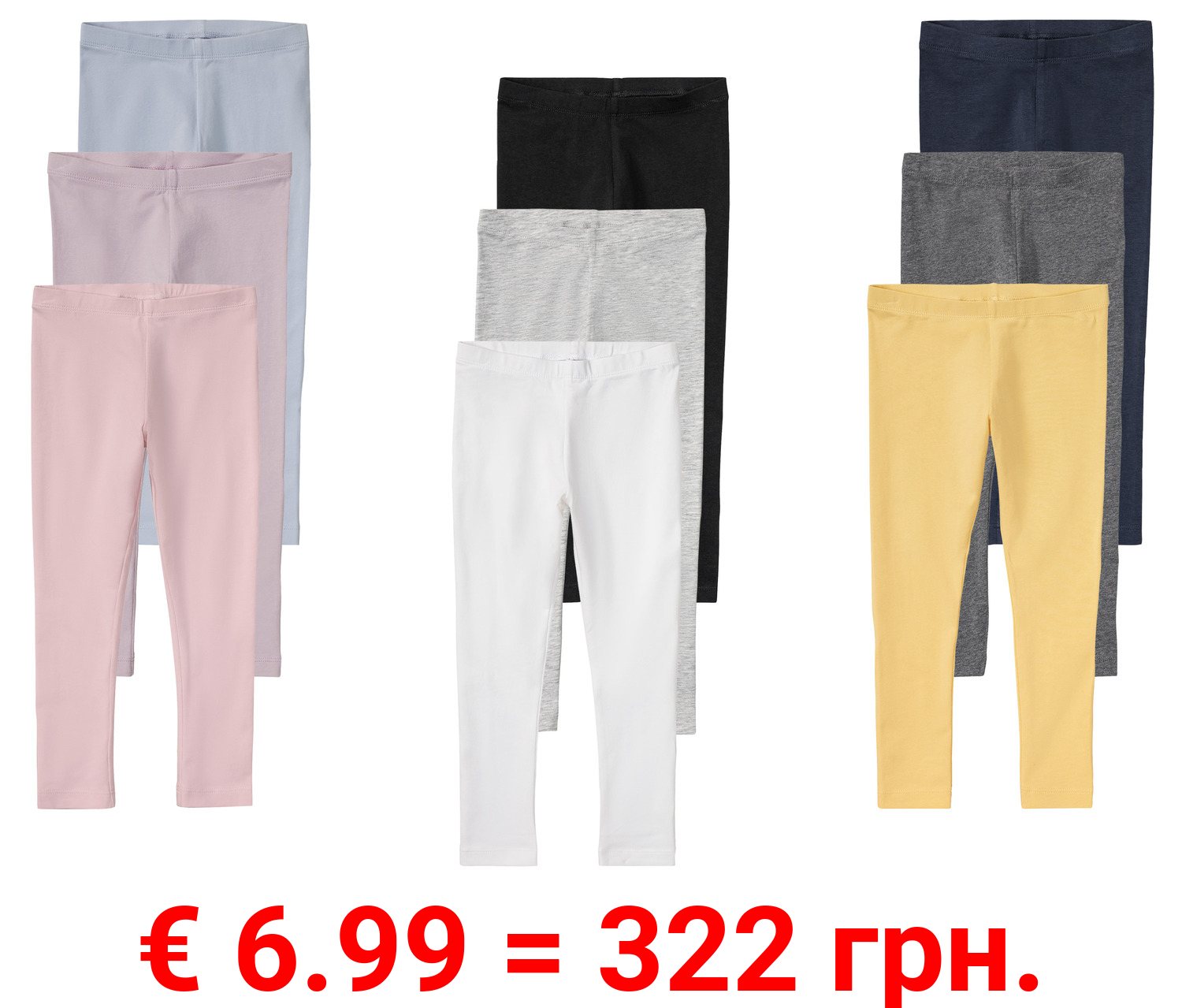 lupilu® Kinder Leggings, 3 Stück, mit bequemem Gummizugbund