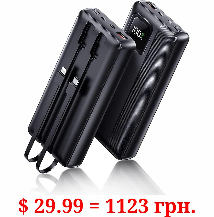 Power-Bank-Portable-Charger - 40000mAh Power Bank Support PD 30W and QC4.0 Fast Charger with Built-in 2 Output Cable and LED Display for iPhone and Android Phones and Most Electronic Devices