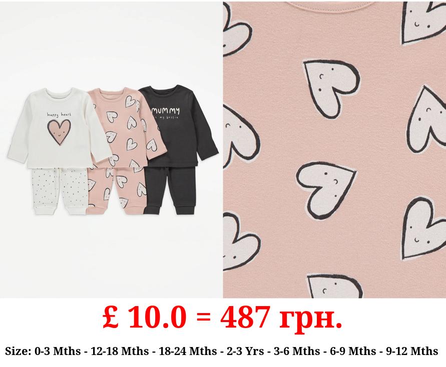 Happy Heart Long Sleeve Pyjamas 3 Pack