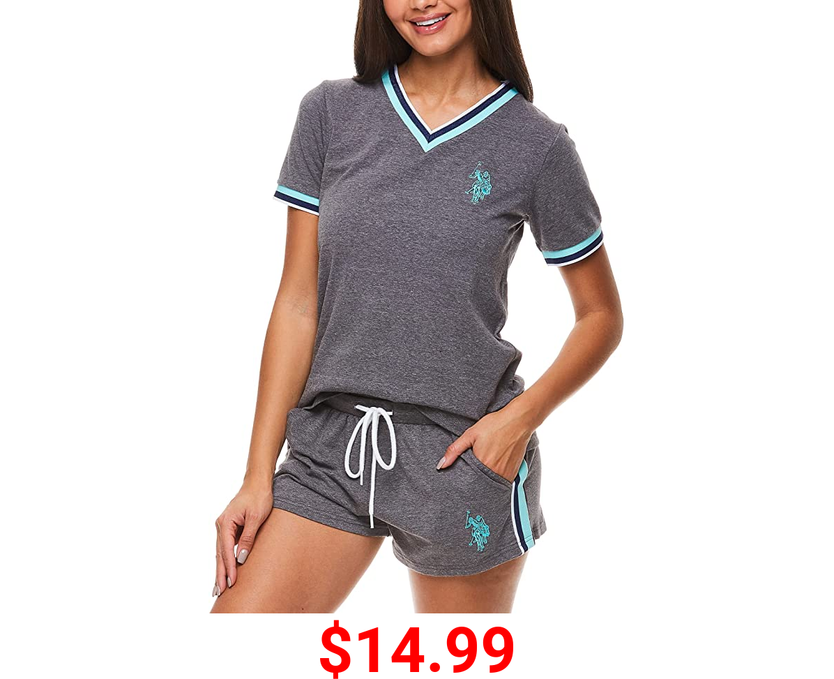 U.S. Polo Assn. Womens Rolled Short Sleeve Shirt and Lounge Pajama Shorts Sleepwear Set