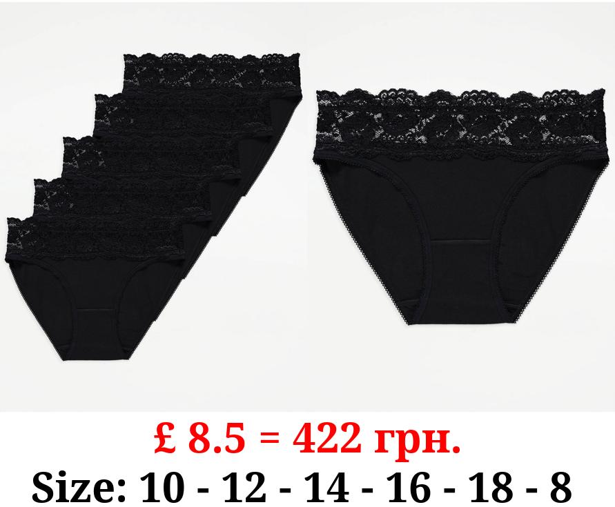 Black Lace Top High Leg Knickers 5 Pack