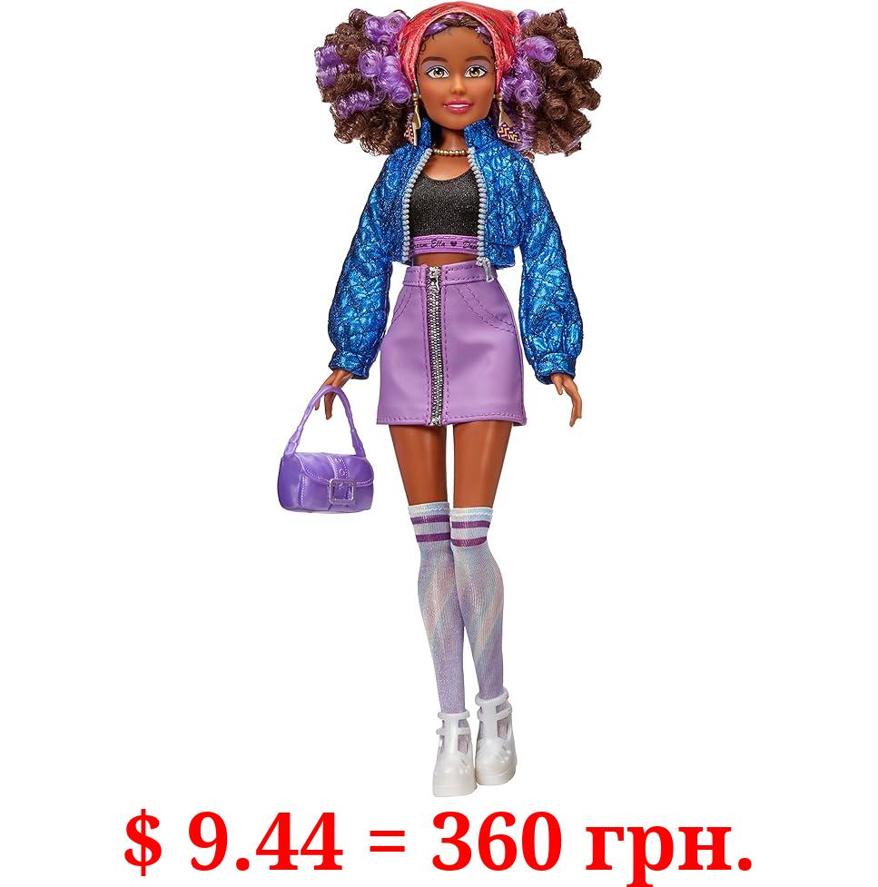 MGA’s Dream Ella Extra Iconic Doll- Yasmin, 11.5" Fashion Doll with 9+ 90's Style Inspired Trendy Fashion Pieces, Purple Streaked Afro Puffs, Great Gift, Toy for Kids Ages 5+