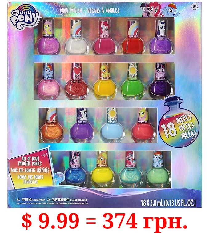 Townley Girl My Little Pony Non-Toxic Water Based Peel-Off Nail Polish Set with Glittery and Opaque Colors for Girls Kids Teens Ages 3+, Perfect for Parties, Sleepovers and Makeovers, 18 Pcs