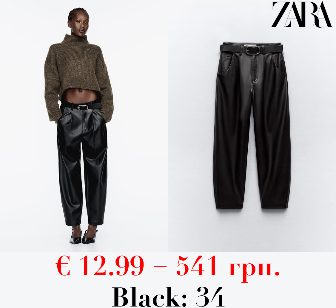 LEATHER EFFECT DARTED TROUSERS WITH BELT