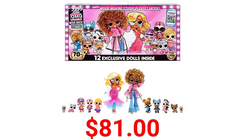 LOL Surprise OMG Movie Magic Studios with 70+ Surprises, 12 Dolls Including 2 Fashion Dolls, 4 Movie Studio Stages, Green Screen & Accessories- Gift Toy for Girls Boys Ages 4 5 6 7+ Years