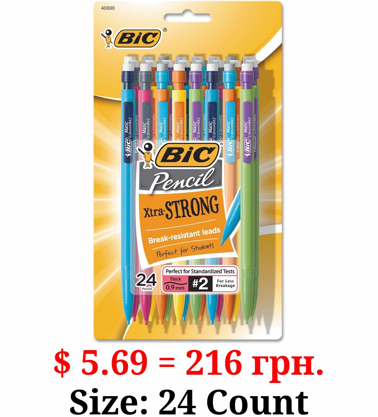 BIC Xtra-Strong Thick Lead Mechanical Pencil, With Colorful Barrel Thick Point (0.9mm), 24-Count Pack, With Erasers (MPLWP241)