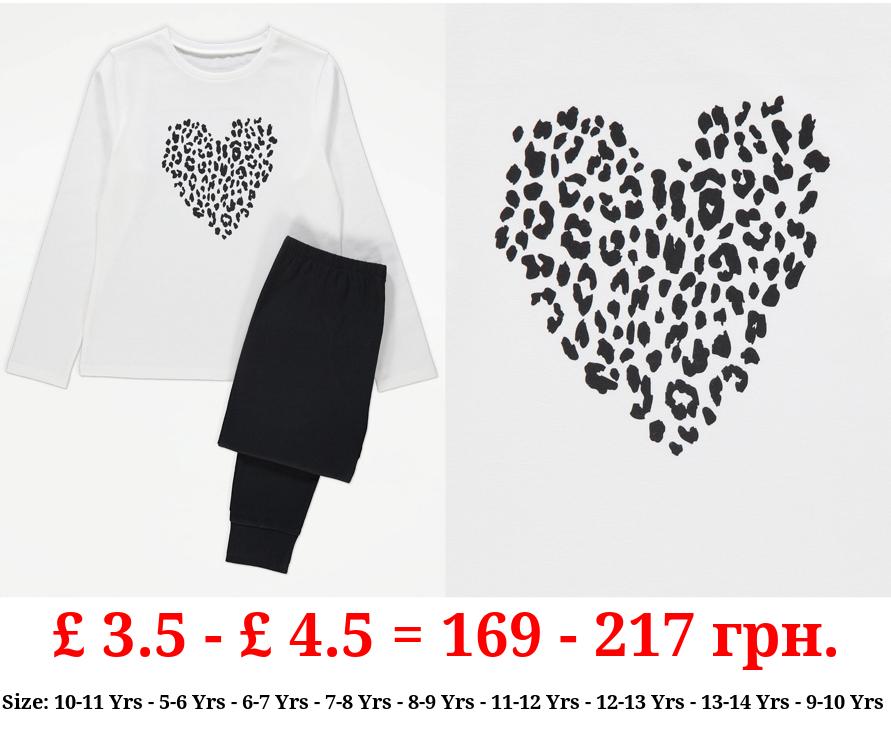 Leopard Print Heart Long Sleeve Pyjamas