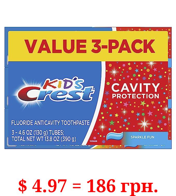 Crest Kid's Cavity Protection Toothpaste (children and toddlers 2+), Sparkle Fun, 4.6 Oz (Pack of 3)