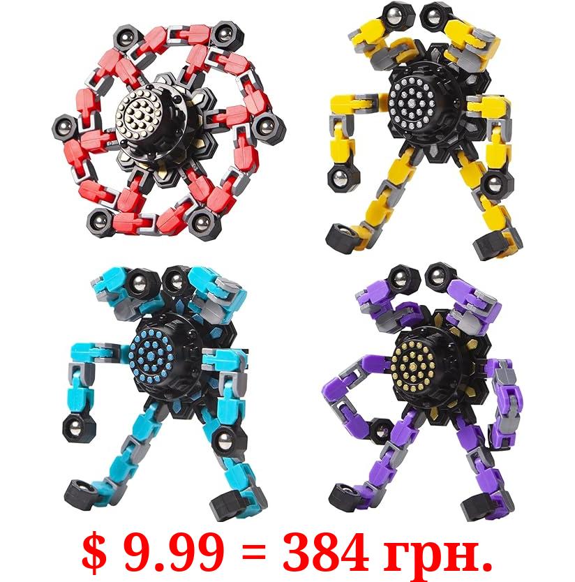 Valentines Day Gifts for Kids Transformable Fidget Spinners 4 Pcs for Kids and Adults Stress Relief Sensory Toys for Boys and Girls Fingertip Gyros for ADHD Autism for Kids Gifts (Fidget Toys 4pc)