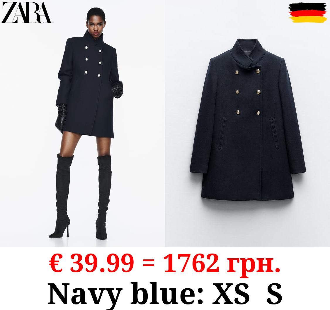 DOUBLE-BREASTED HIGH NECK WOOL BLEND COAT
