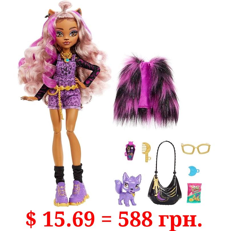 Monster High Clawdeen Wolf Fashion Doll with Purple Streaked Hair, Signature Look, Accessories & Pet Dog Medium