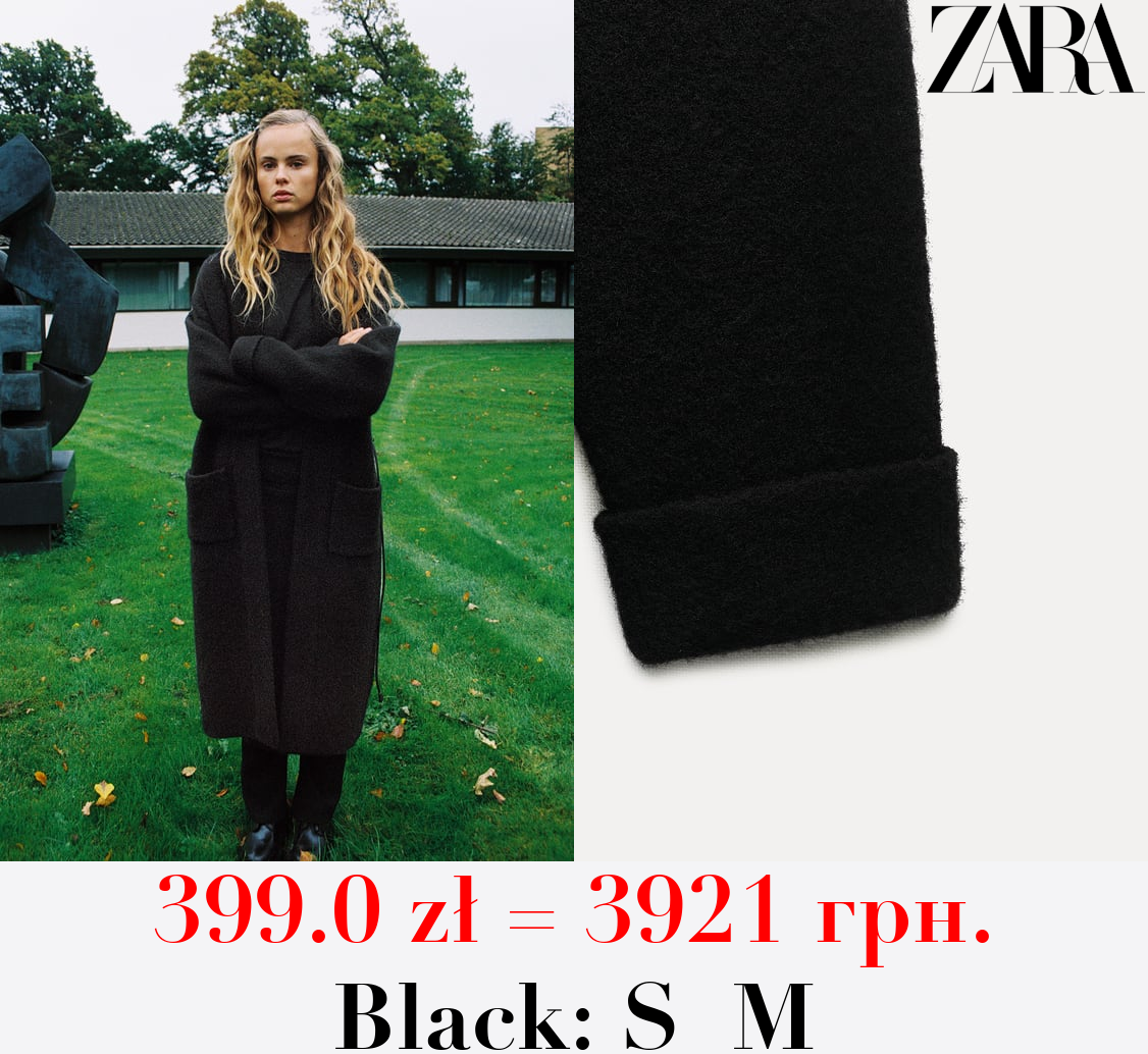 BELTED WOOL BLEND KNIT COAT