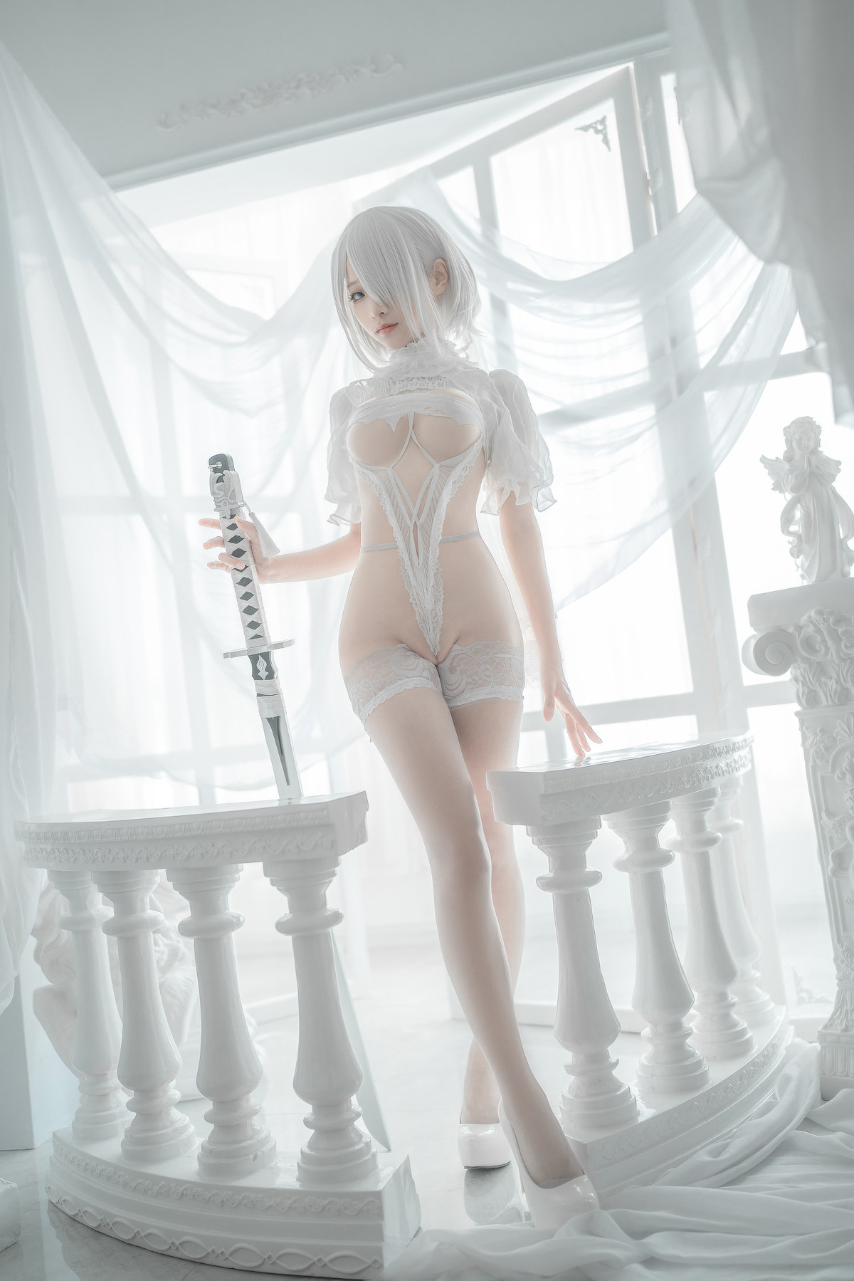 蠢沫沫 Cosplay 2B 白婚纱 55