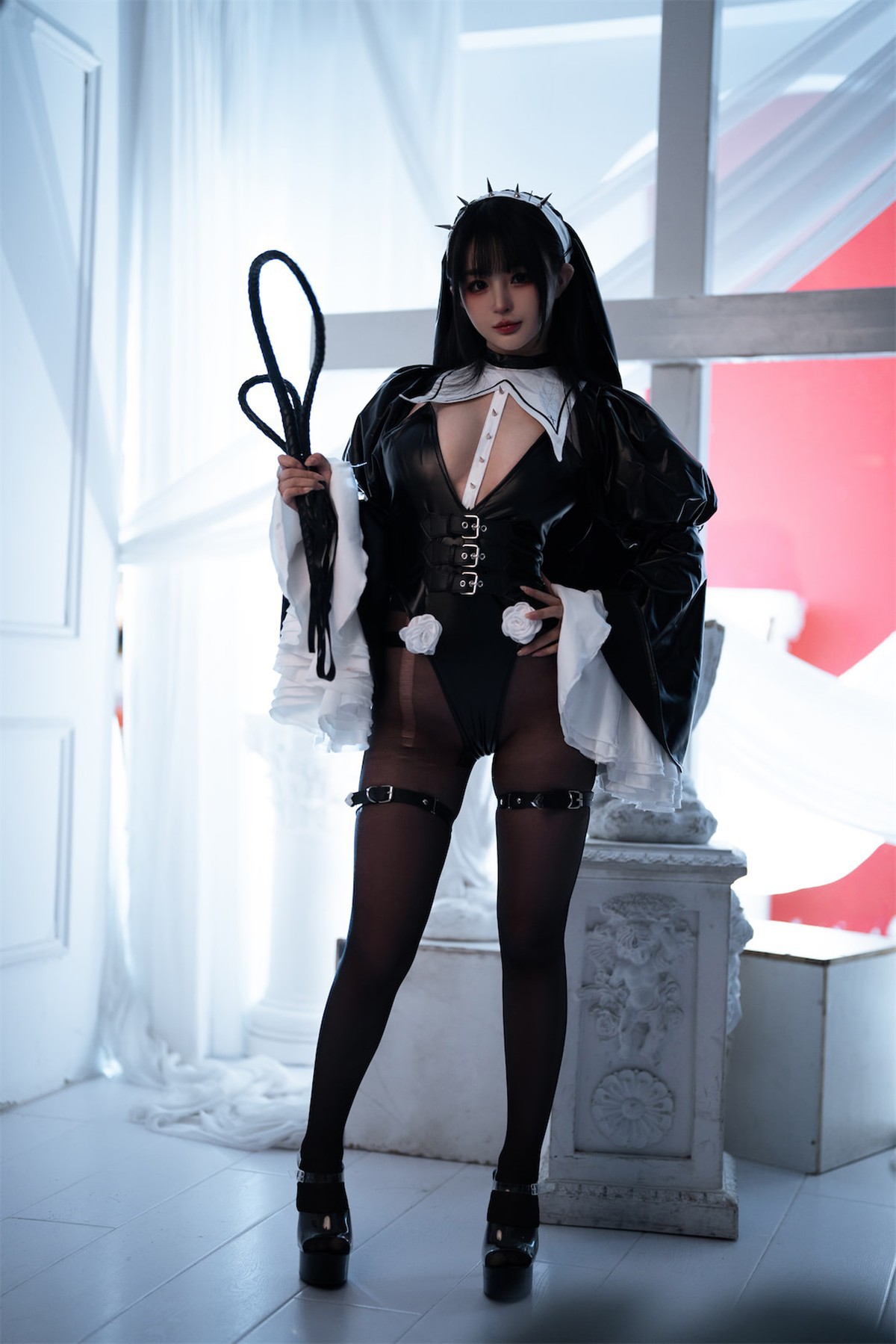 Cosplay 桜井宁宁 皮衣修女 6