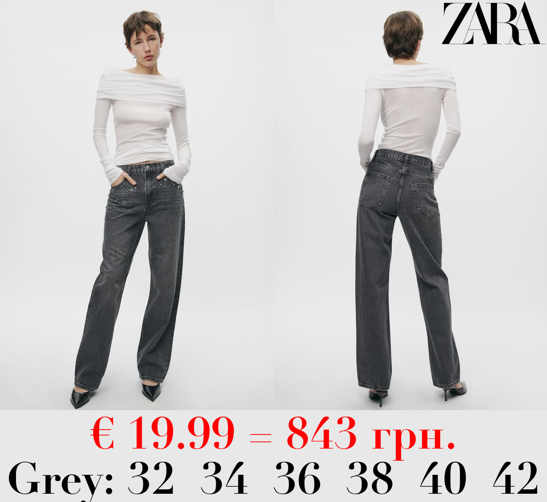 ZW COLLECTION STRAIGHT-LEG MID-RISE RHINESTONE JEANS