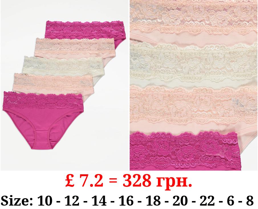 Lace Trim High Leg Briefs 5 Pack