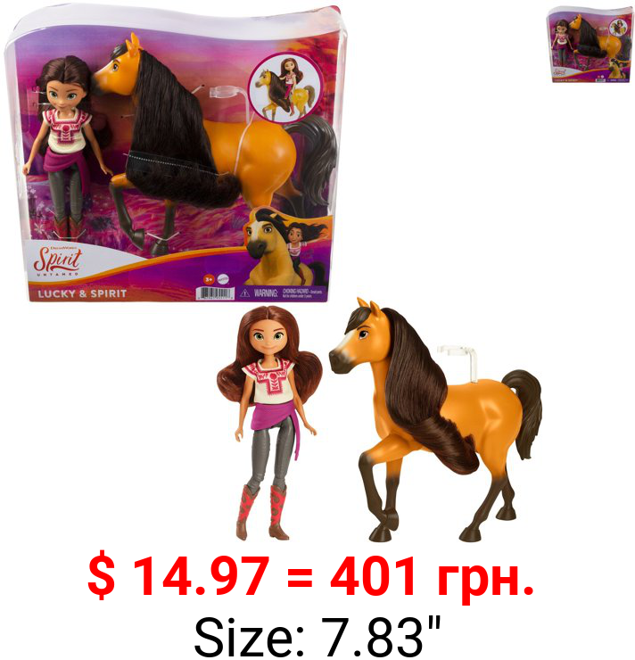 ​Spirit Untamed Lucky Doll (Approx. 7-in) with 7 Movable Joints & Spirit Horse (Approx. 8-in) with Long Mane, Great Gift for Ages 3 Years Old & Up